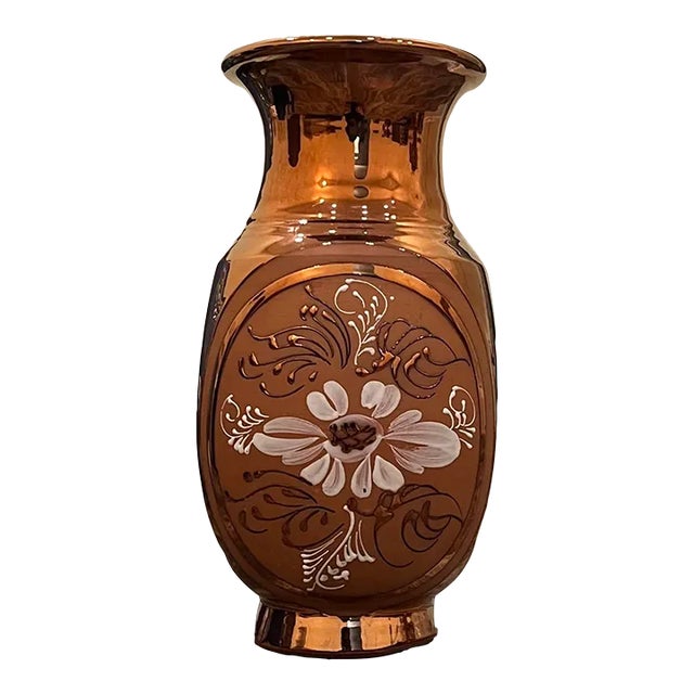 1950s Copper Dipped Terra Cotta Floral Vase For Sale