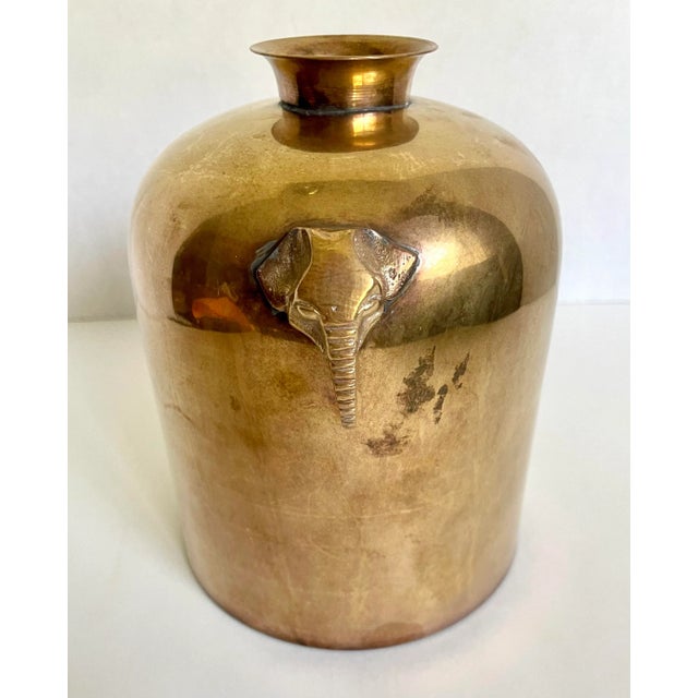 Metal Mid 20th Century Solid Brass Vase With Elephant Head Handles For Sale - Image 7 of 10