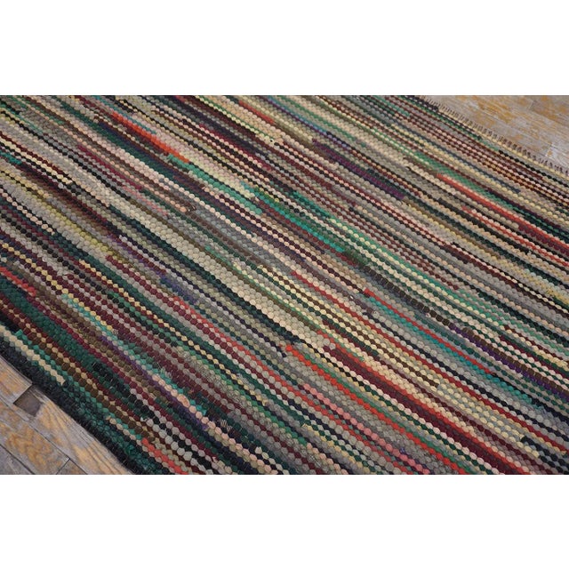 1930s Multicolor Stripe Folk Art Antique American Braided Rug 4'6" X 11'6" Wool Carpet For Sale - Image 12 of 13