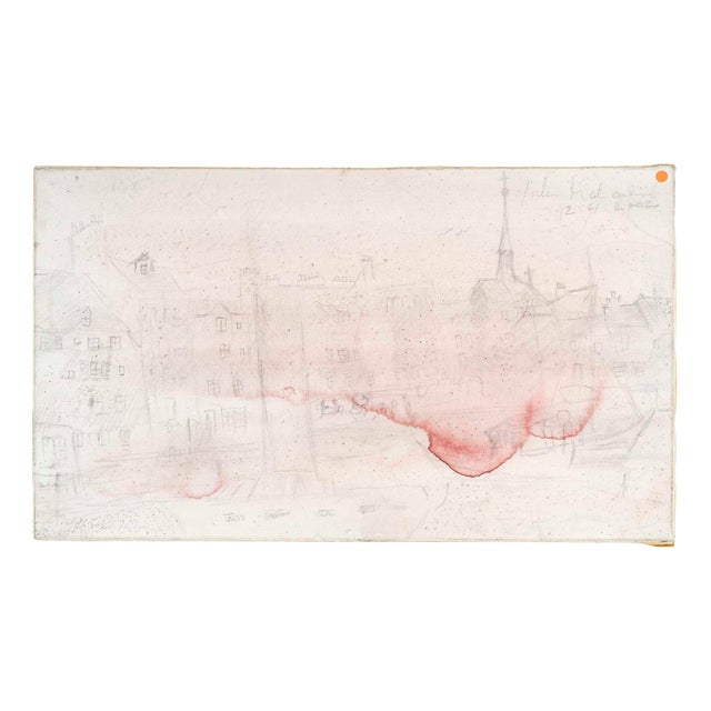 Jochen Michaelis, View of a Village and Its Red Mist, Mixed Media on Canvas For Sale