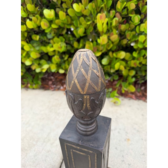 Vintage Hand-Carved Wood Obelisks With Hand-Applied Brass, Signed d.j., Set of 3 For Sale - Image 4 of 12
