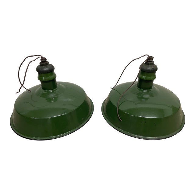 Pair of 18" Vintage Westinghouse Porcelain Enamel Industrial Light Shades8 For Sale