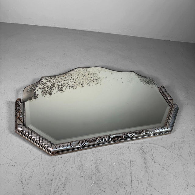 Mid-Century Modern Vintage Art Deco Mirror with Bevelled Glass, 1940s For Sale - Image 3 of 13