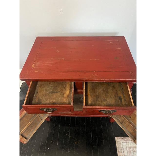 Late Qing Red Lacquer Elmwood Accent Cabinet - Northern China For Sale - Image 9 of 11