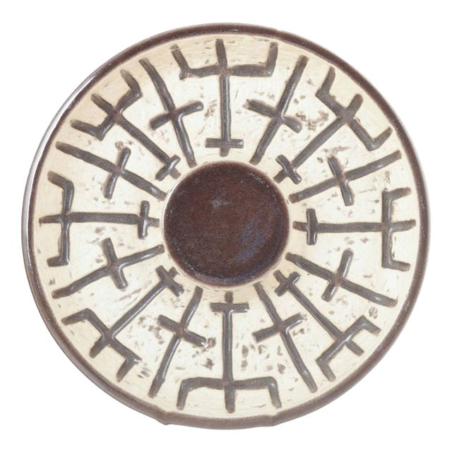 Stoneware Bowl with Brown Relief Patter by Mari Simmulson for Upsala-Ekeby, 1960s For Sale