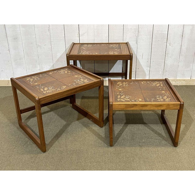 Teak Nesting Tables with Tiled Tops, 1970s, Set of 3 For Sale - Image 11 of 11