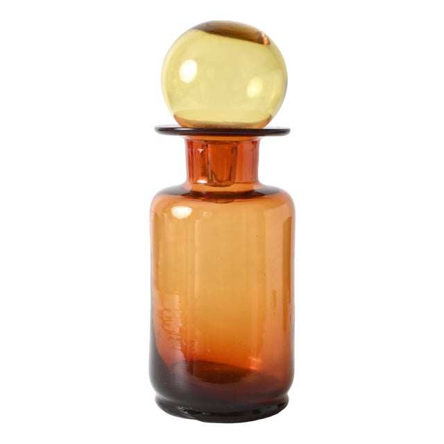 Mid-Century Italian Amber Glass Carafe from Empoli, 1960s For Sale