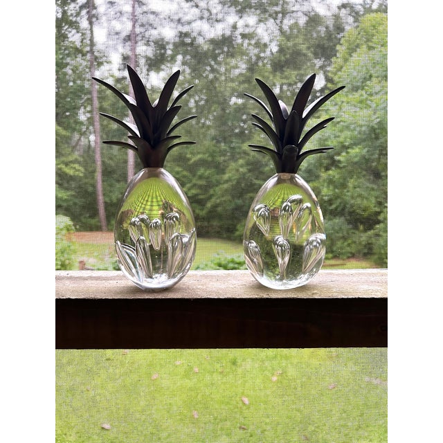 Late 20th Century Vintage Pair of Leaded Glass Pineapple Candlesticks For Sale - Image 5 of 5