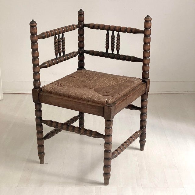 Brown Corner Chair in Turned Wood, 1930s For Sale - Image 8 of 8