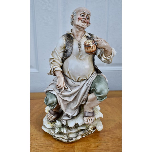 Vintage (1960's) Beer Drinking Man Figure has a Capodimonte Style. Antonio Borsato is the Artist. Made in Italy. Porcelain...