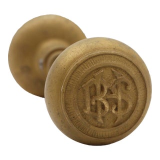 Pair of Antique BHS Emblematic Brass Door Knobs For Sale