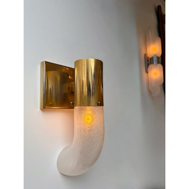 1970s Brass Sconces Murano Glass by Aldo Nason for Mazzega, Italy, 1970s, Set of 8 For Sale - Image 5 of 12