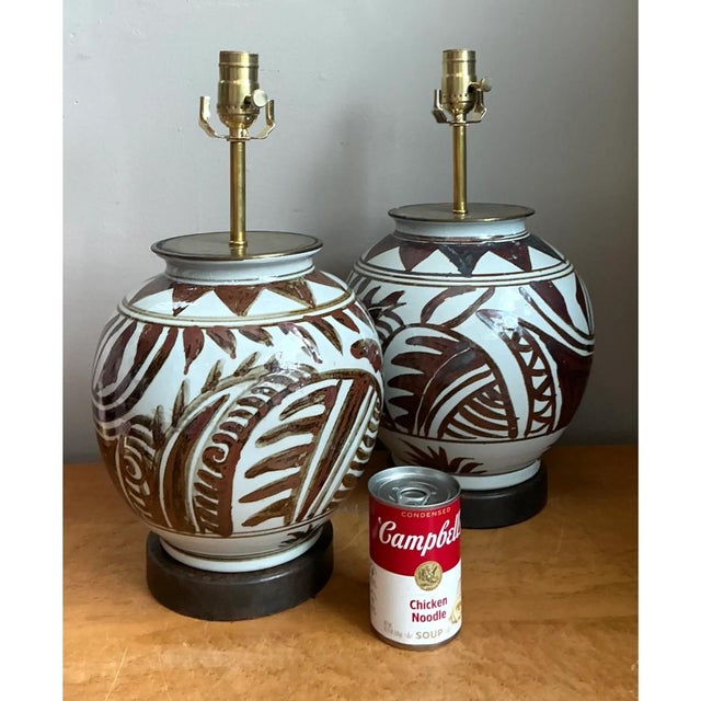 Vintage Hand-Painted Ceramic Lamps - Pair For Sale - Image 13 of 15