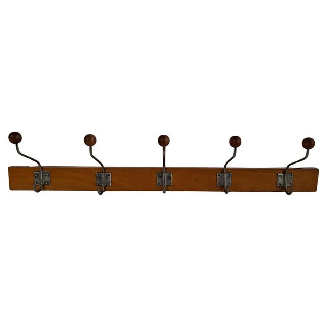 Mid-Century Wooden and Metal Wall Coat Rack, Czechoslovakia, 1960s For Sale - Image 15 of 15