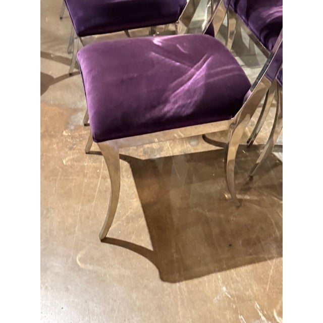 Set of MCM Chrome Klismos Chairs With Purple Velvet For Sale In Dallas - Image 6 of 8