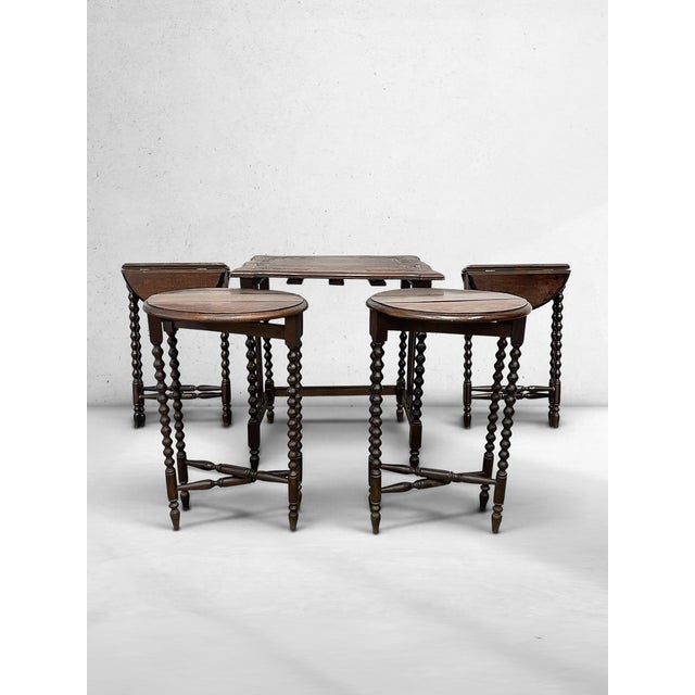 Antique Jacobean Revival Bobbin Nesting Table Suite With Four Folding Side Tables For Sale In New York - Image 6 of 11