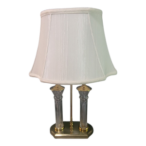 Late 20th Century Crystal & Brass Double Column Waterford Table Lamp With Original Shade