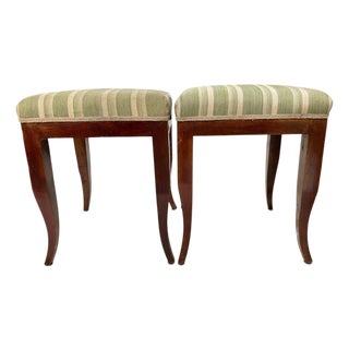 Early 19th Century French Pair of Walnut Directoire Stools For Sale