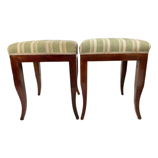 Early 19th Century French Pair of Walnut Directoire Stools For Sale