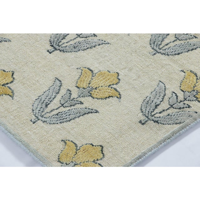 2010s Rug & Kilim’s Block Print Square Rug With Ivory Field and Gold Floral Blossoms For Sale - Image 5 of 7