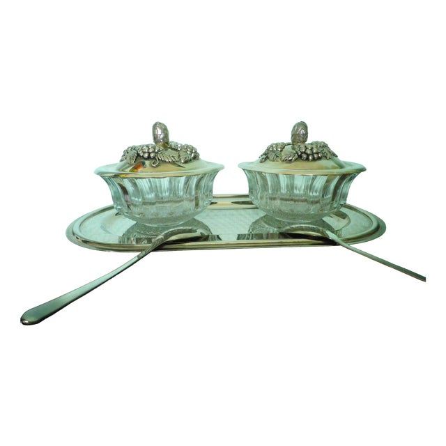 Jam/Honey Set in Glass and Treated Metal, 1970s, Set of 7 For Sale
