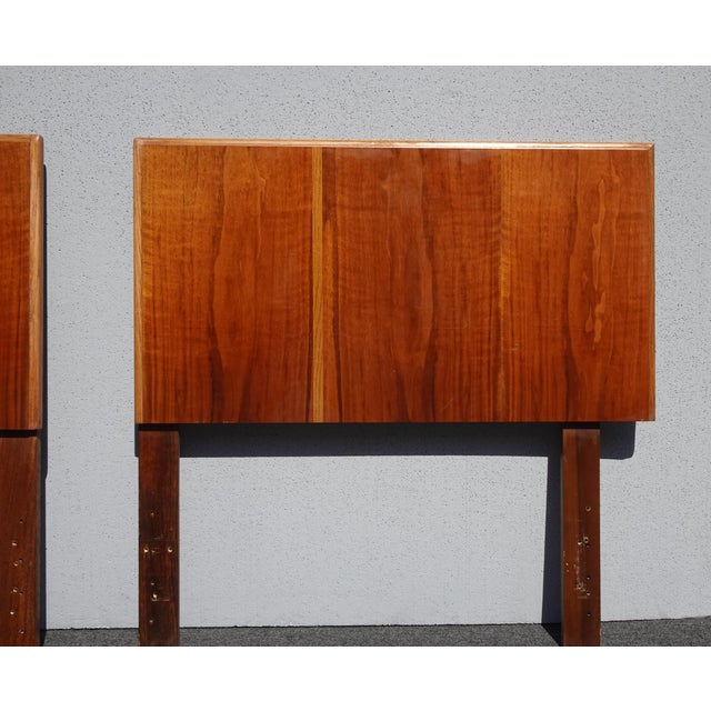 Pair of Vintage Mid Century Modern Brown Twin Headboards by Lane Furniture Co. For Sale In Los Angeles - Image 6 of 12