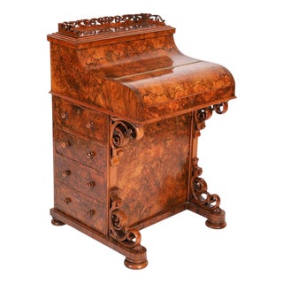 Antique 19th Century Victorian Burr Walnut Pop Up Davenport Desk, 1860s For Sale