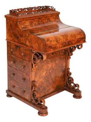 Antique 19th Century Victorian Burr Walnut Pop Up Davenport Desk, 1860s