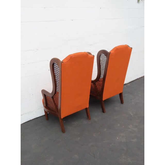 Hollywood Regency Extra Tall Caned Wing Back Livingroom Side Chairs a Pair 6654 For Sale In Miami - Image 6 of 17