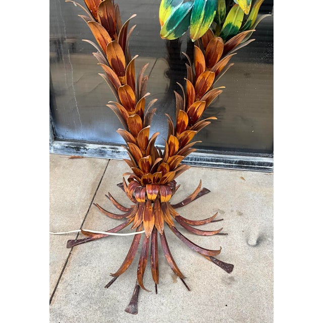 Hans Kögl 1970s Continental Hans Kogl Life Size Tole Polychrome Palm Tree Floor Lamp For Sale - Image 4 of 9
