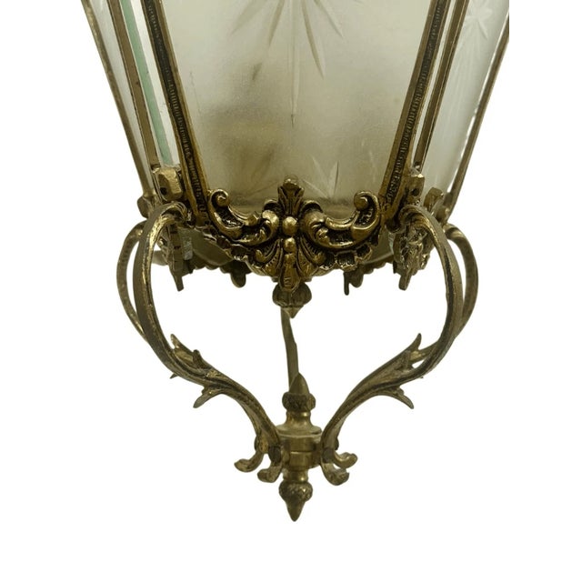 Glass Vintage Spanish Rococo Style Etched Glass Wired Pendant Light For Sale - Image 7 of 12