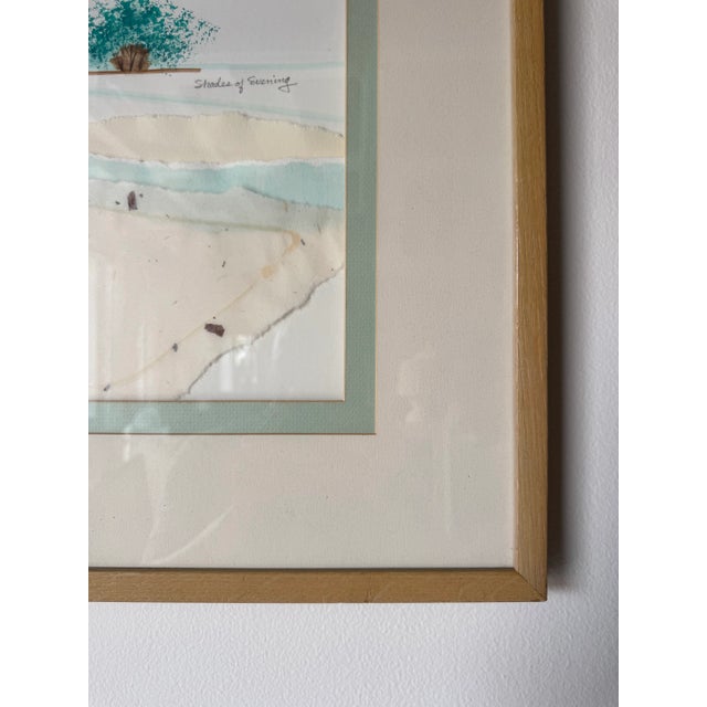 Wood 1980’s Vintage “Shades of Evening” Mixed Media Collage Landscape Painting by Okaty For Sale - Image 7 of 12