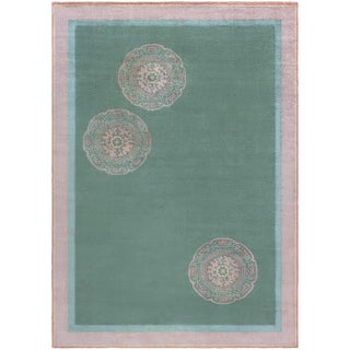 Doris Leslie Blau Vintage Chinese Art Deco Geometric Teal Hand-Knotted Carpet For Sale