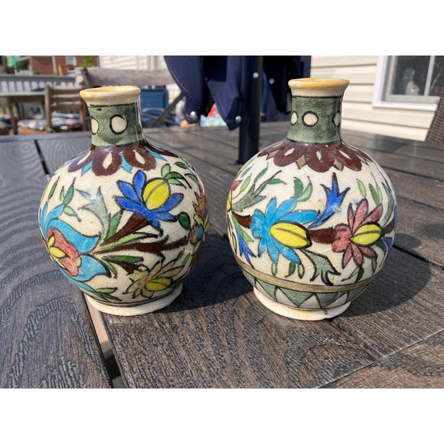 Truly Arabian Antiquities! A beautiful floral decorated pair of ceramic vases / spice vessels. Likely 19th C, with Arabian...