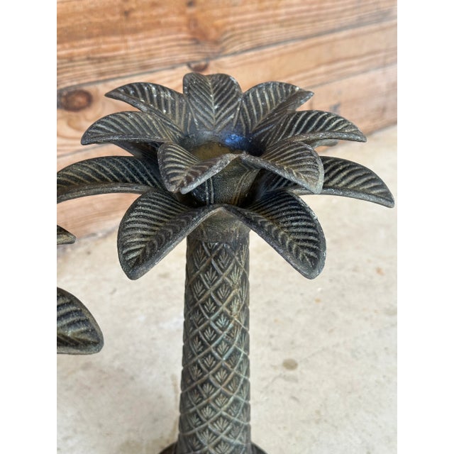 Coastal Coastal Metal Palm Tree Candle Holders-Pair For Sale - Image 3 of 11