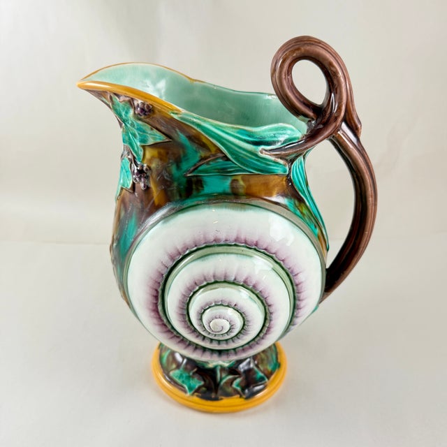 Wedgwood English Majolica Snail Shell and Ivy Pitcher Date Marked 1870 For Sale In Philadelphia - Image 6 of 12