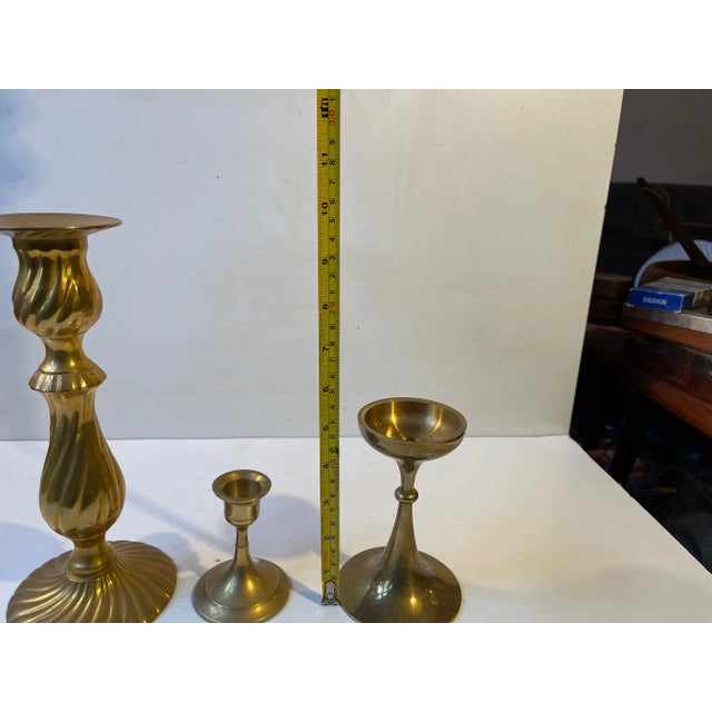 1970s Vintage Scandinavian Brass Candlesticks, 1970s, Set of 3 For Sale - Image 5 of 7