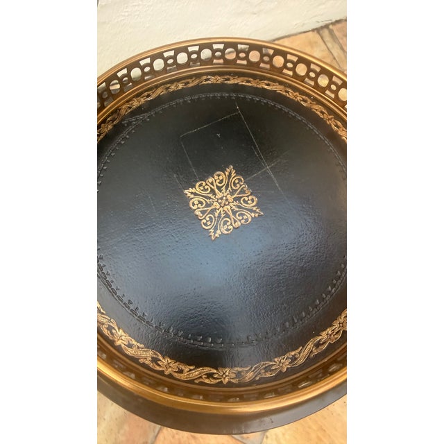 Vintage Maitland-Smith Trefold Tooled Leather & Brass Side Table For Sale - Image 10 of 16