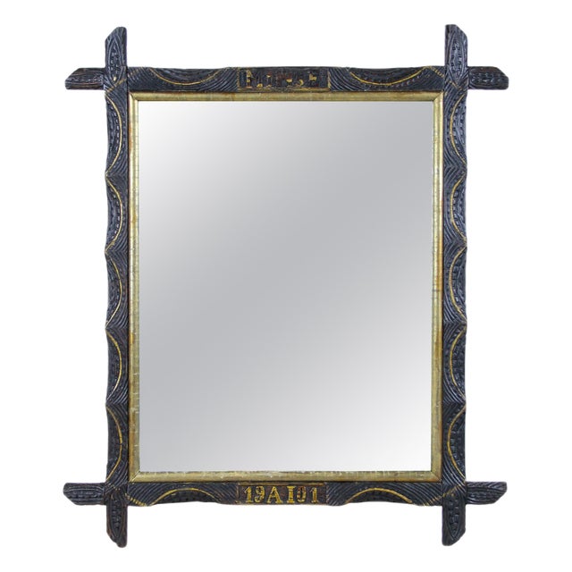 Hand-Carved Wooden Wall Mirror with Golden Bars, Austria, 1901 For Sale