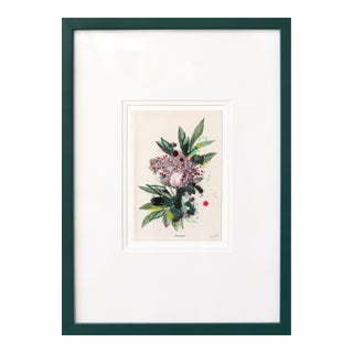 Danewort - Framed Dark Green Tone Floral Artwork on Antique Botanical Book Page Artwork by Lee Herring For Sale