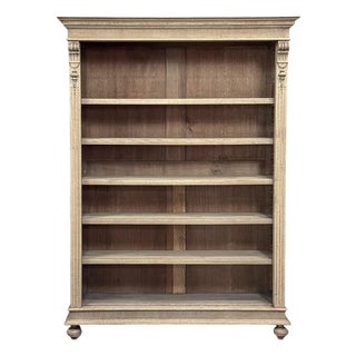 Antique Dutch Neoclassical Open Bookcase in Solid Stripped White Oak For Sale
