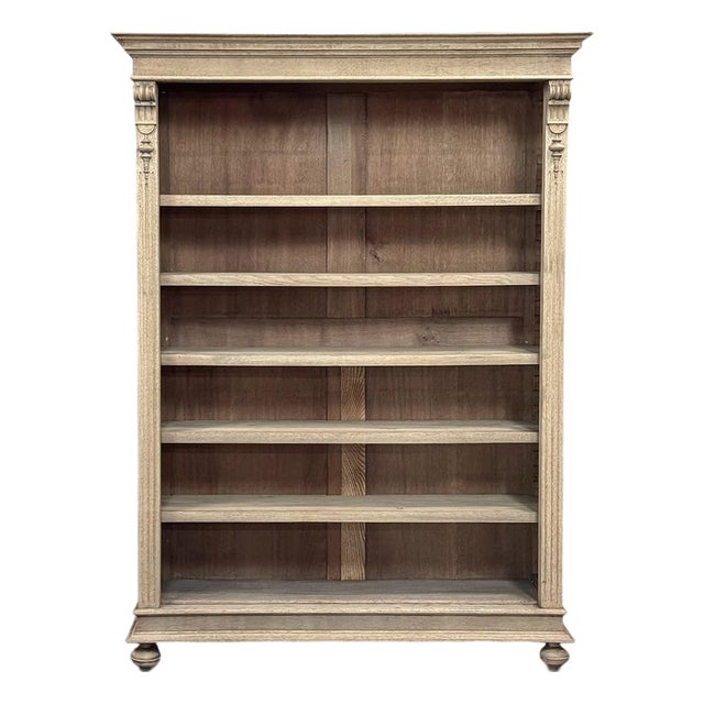 Antique Dutch Neoclassical Open Bookcase in Solid Stripped White Oak For Sale