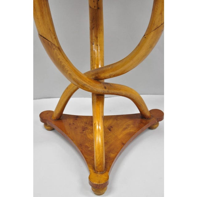 Wood Vintage Art Deco Style Burr Walnut Curved Leg Pedestal One Drawer Side Table For Sale - Image 7 of 16