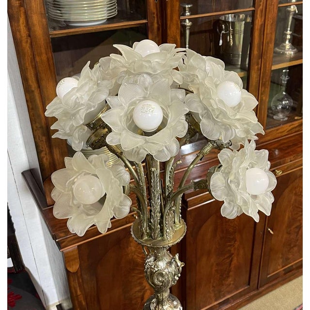 11-Light Floor Lamp in Copper and Silver Metal, 1950s For Sale - Image 4 of 12