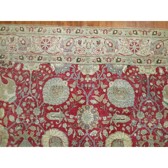 Textile Antique Zabihi Collection Chinese Red Traditional Persian Tabriz Rug - 9'2" x 13'2" For Sale - Image 7 of 8