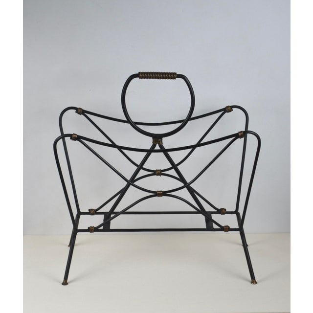 French Modernist Black Metal Magazine Rack attributed to Jacques Adnet, 1950s For Sale - Image 14 of 14