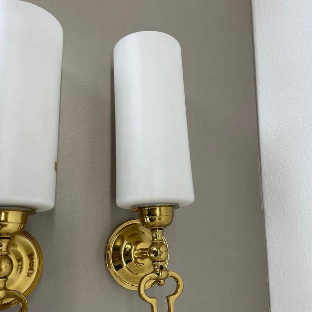 Brass and Satin Glass Theatre Wall Lights, 1950s, Set of 2 For Sale - Image 10 of 18