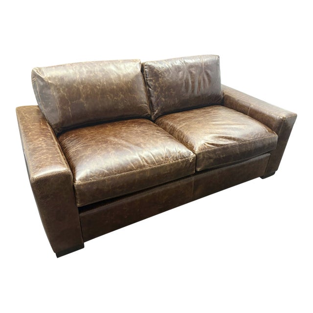 Rh Maxwell Leather 2-Cushion Sofa For Sale