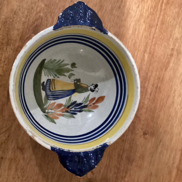 Vintage Henriot Quimper Fish Dish # 540 & Soup Bowl With Handles #178 France- 2 Pieces For Sale - Image 11 of 13