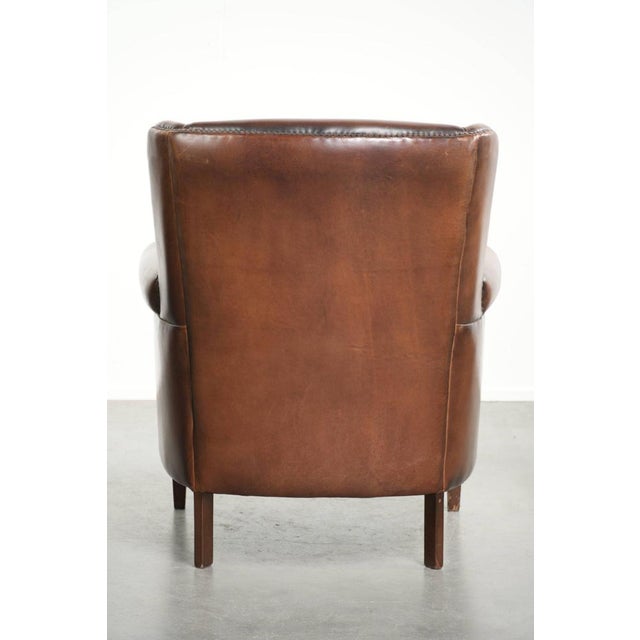Dark Brown Sheepskin Wingback Lounge Chair For Sale - Image 4 of 14